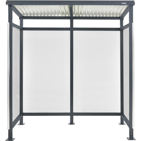 Global Industrial 6'5W x 3'8D x 7'H Bus Smoking Shelter Flat Roof with Three Sided Open Front, Gray 493404